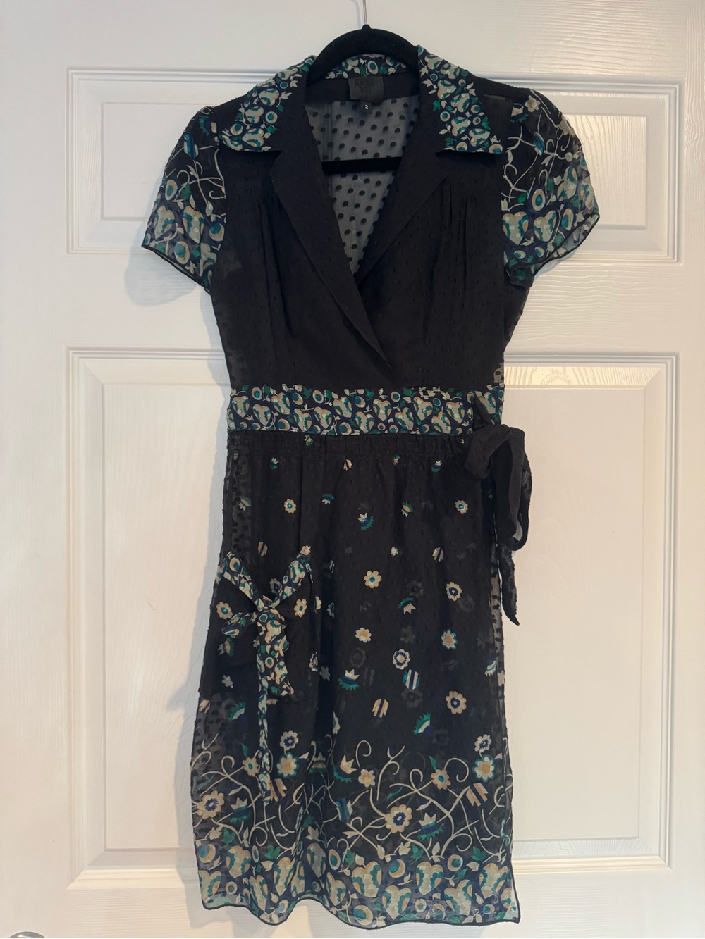 Anna Sui Black Silk Dress with Tie Waist